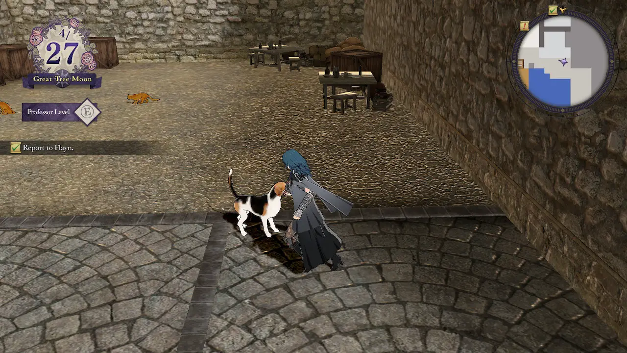 Byleth walking near a dog