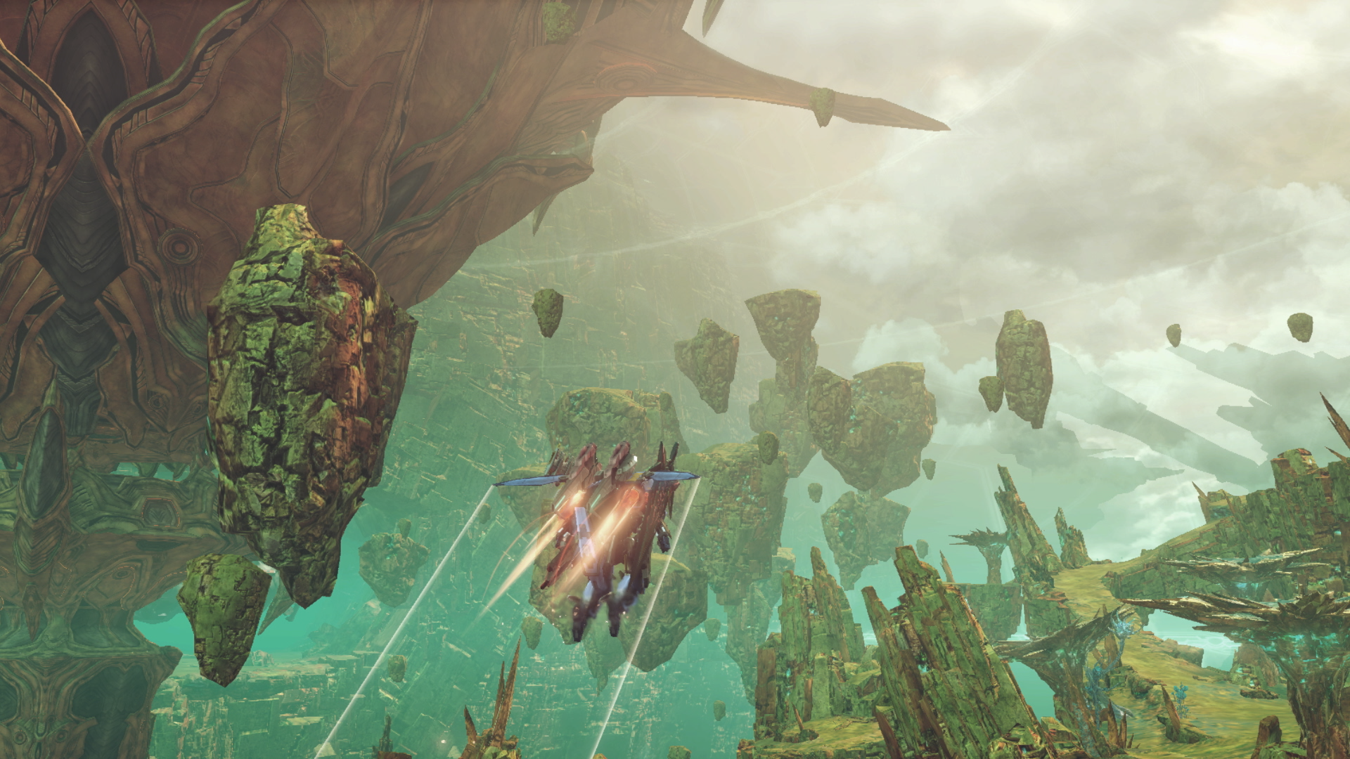 A skell flies through a new area in Xenoblade Chronicles X: Definitive Edition