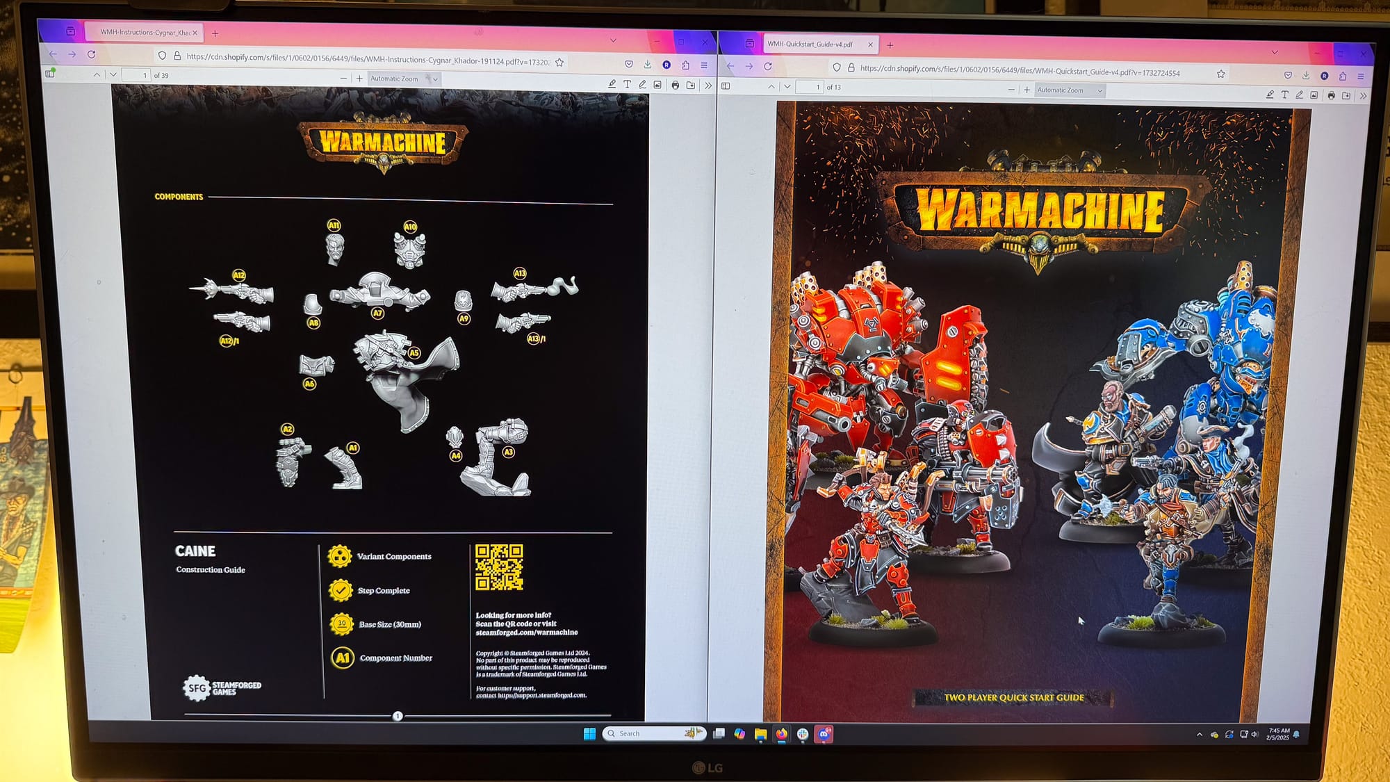 A photo of the instructions for Warmachine 2 player starter set on a computer