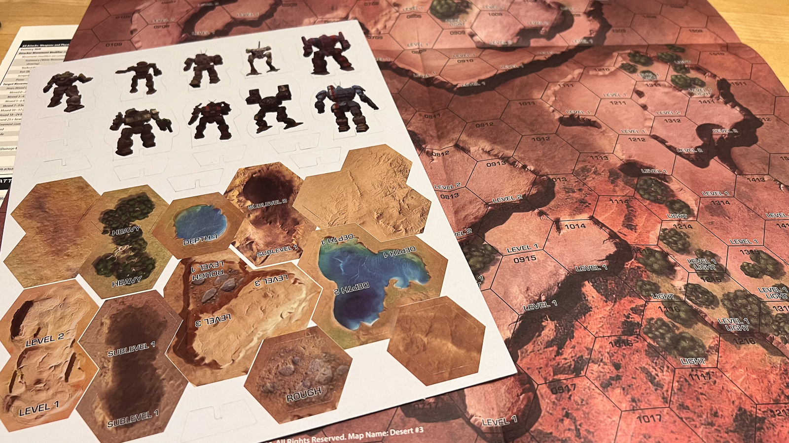 A photo of the punchboard and map materials for Battletech