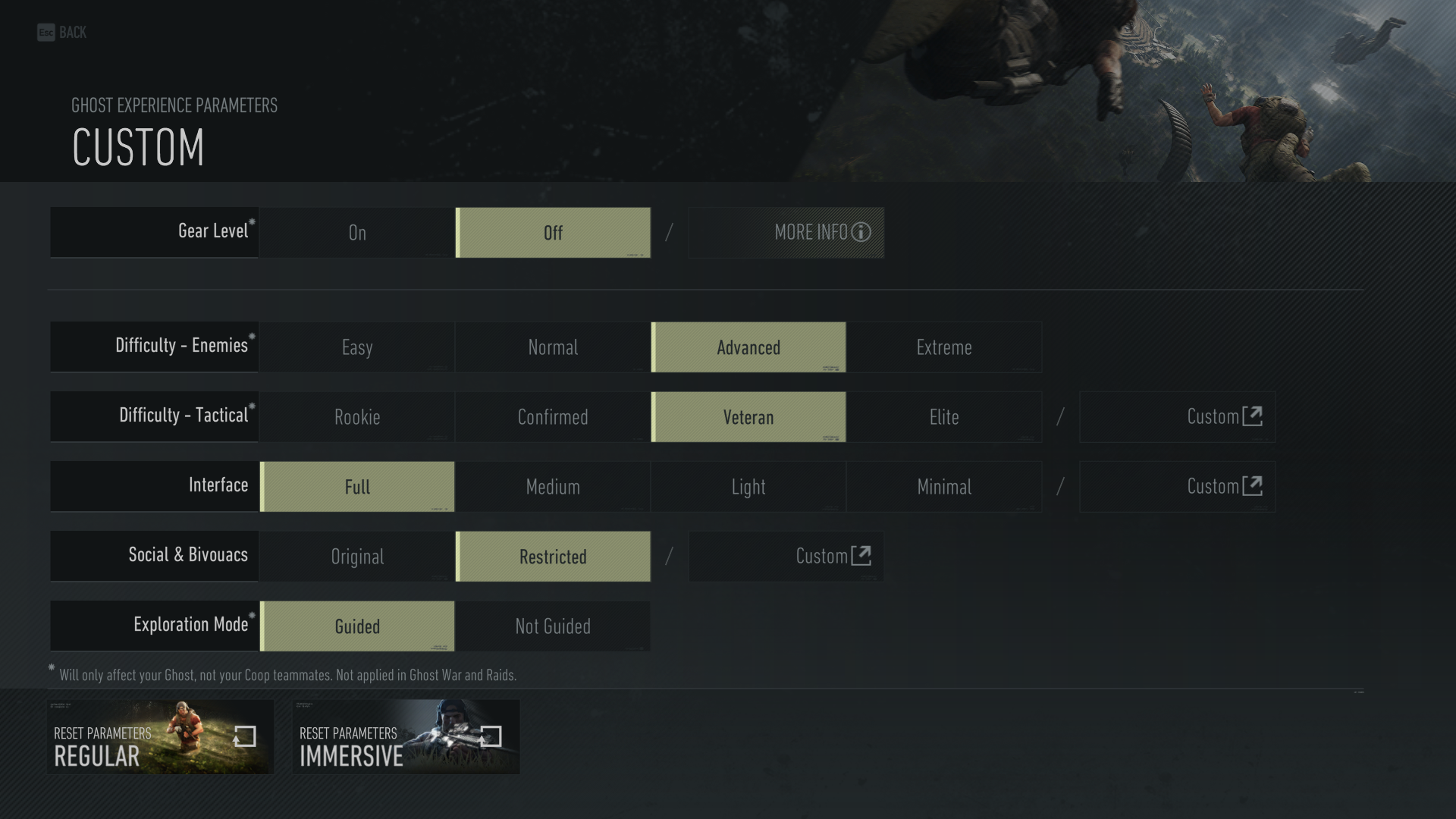 Ghost Experience Settings