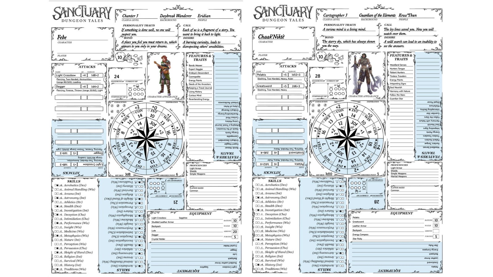 Sanctuary Flip-Over Character Sheets