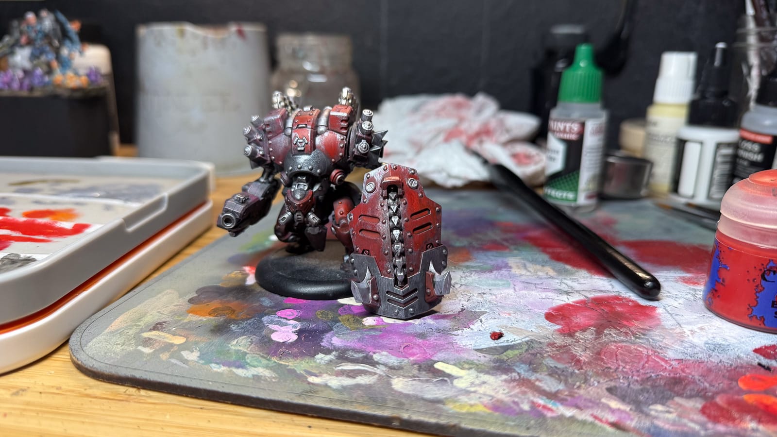 A photo of a Warmachine model being painted