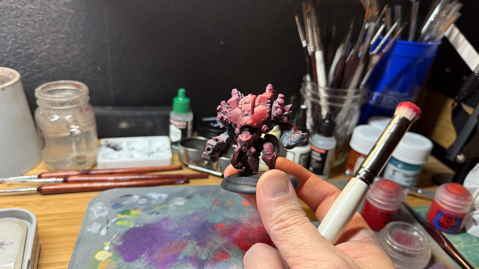 A photo of a Warmachine model being painted