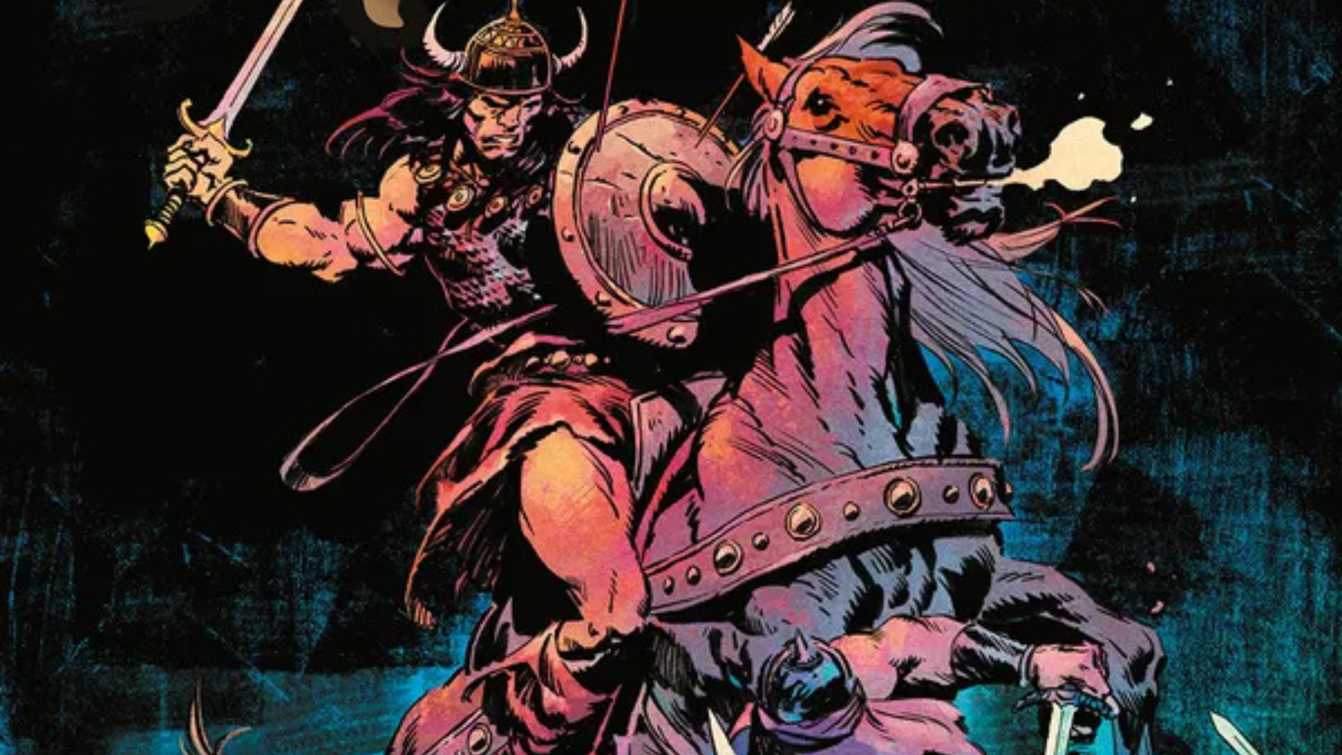 Enemy soldiers stand no chance against Conan on this variant cover of Conan the Barbarian #26