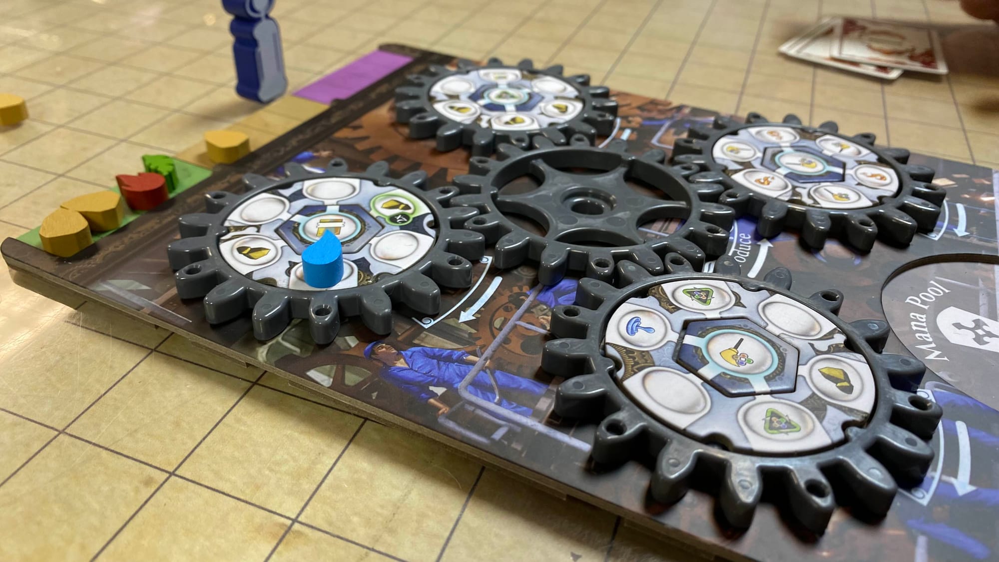 The Humans' gear board, with 4 enchanted and sealed; the final is still untouched.