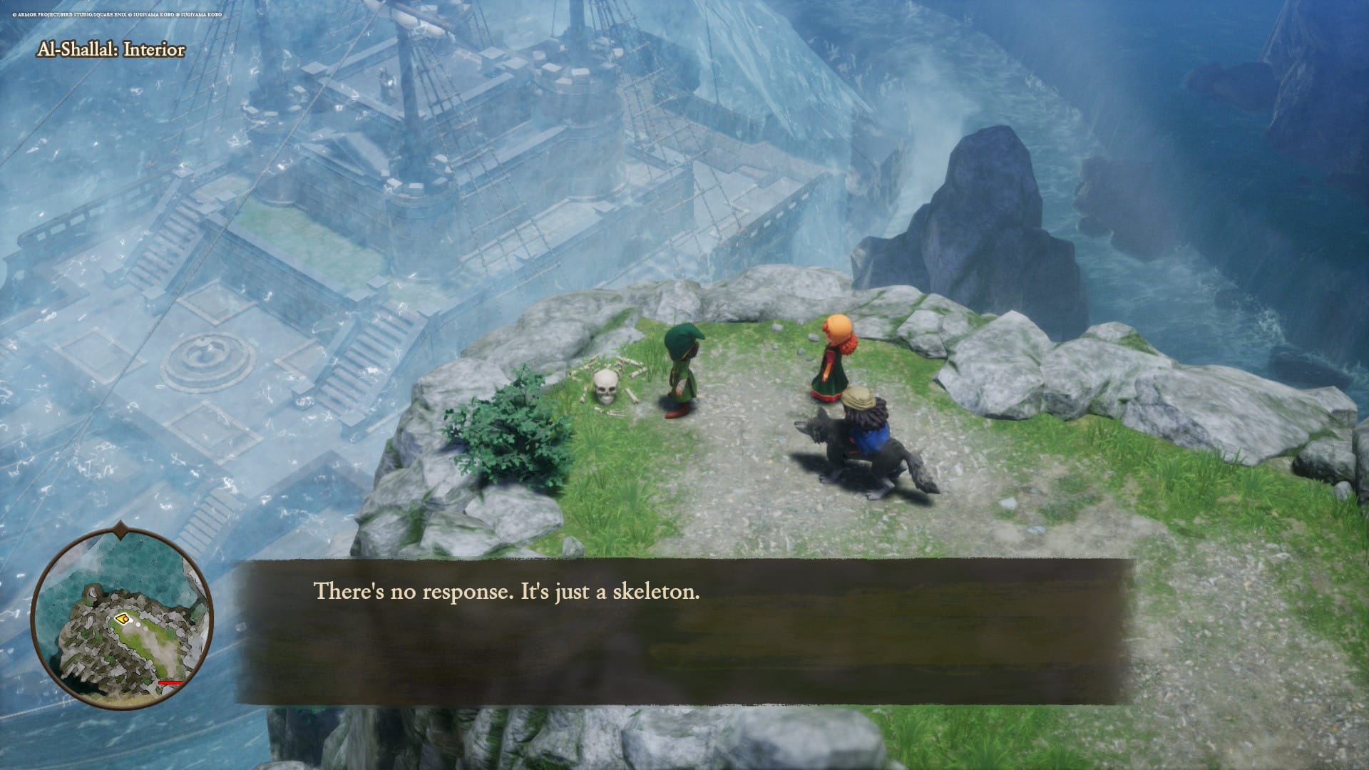 The classic "There's no response. It's just a skeleton." dialogue.