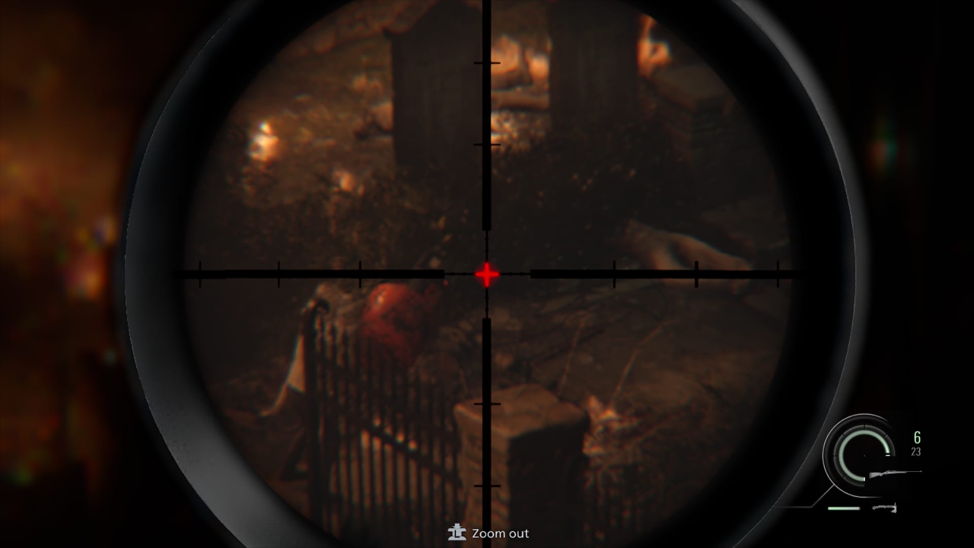 Leon protects Grace by sniping enemies from a rooftop.