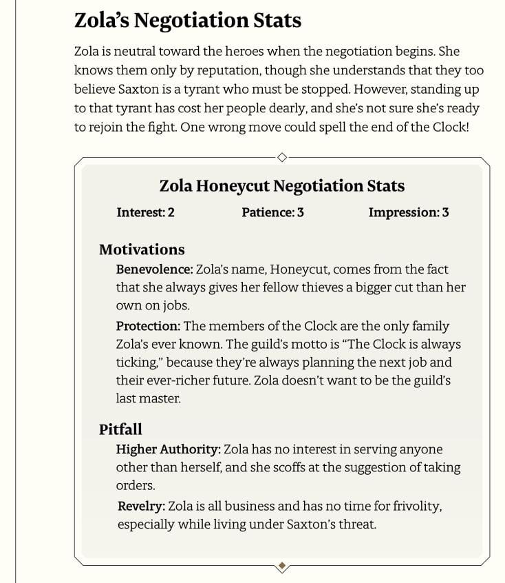 Zola's negotiation stats