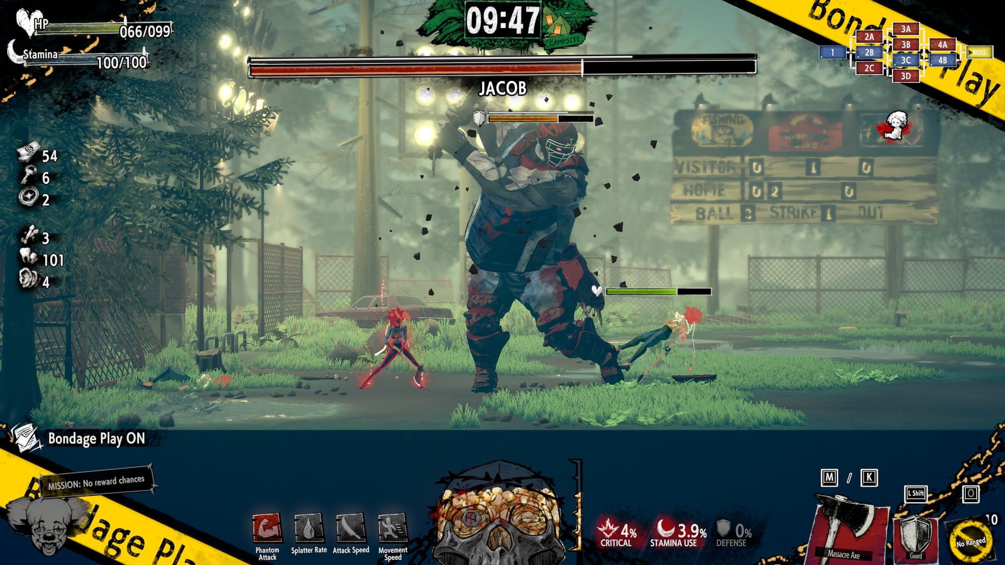 Battling the gigantic Jacob.