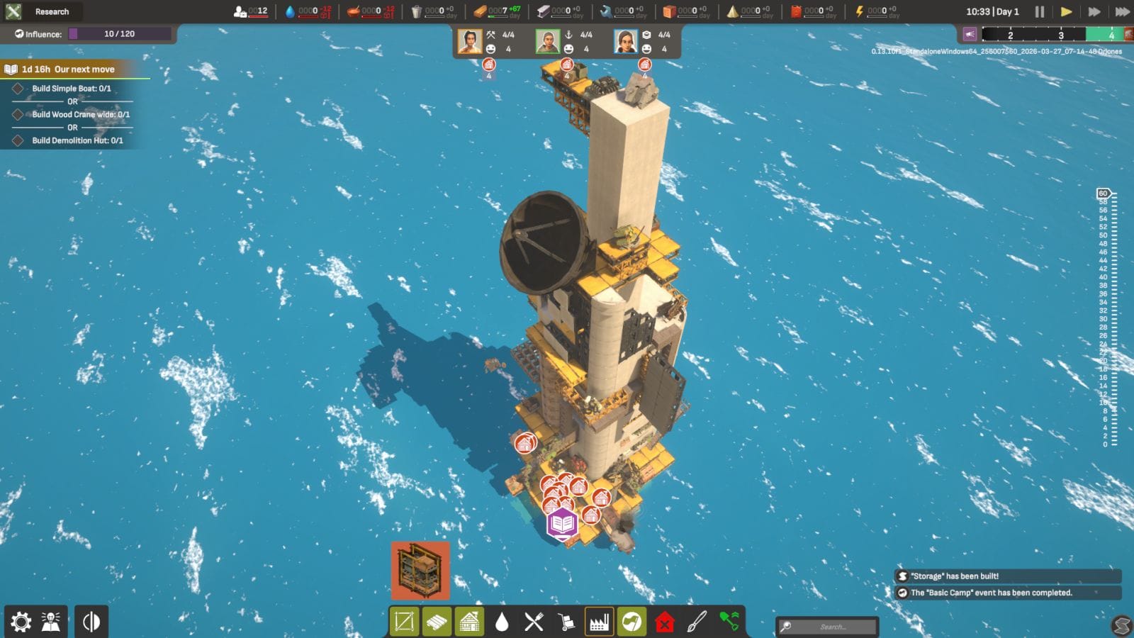 A tall tower protruding from the ocean.