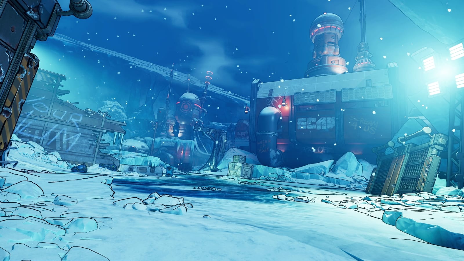 An icey environment in Borderlands 4