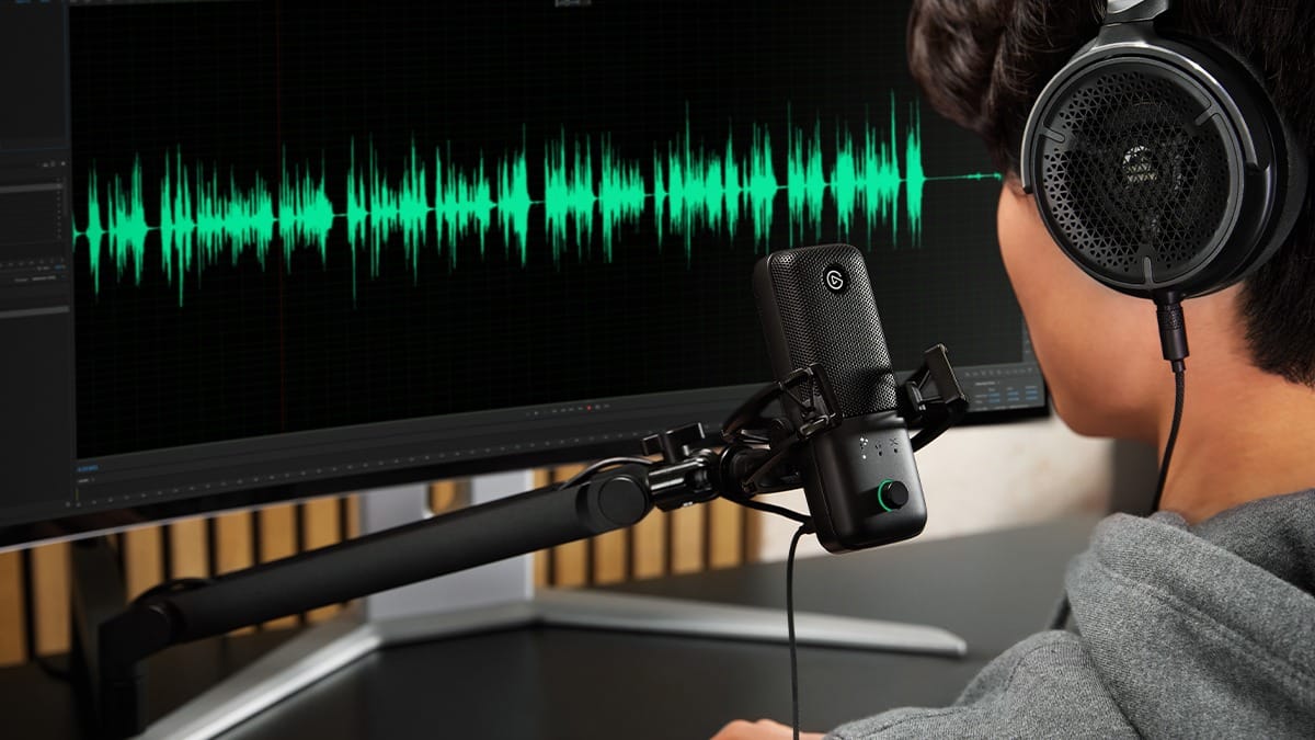 A person speaking into a microphone.