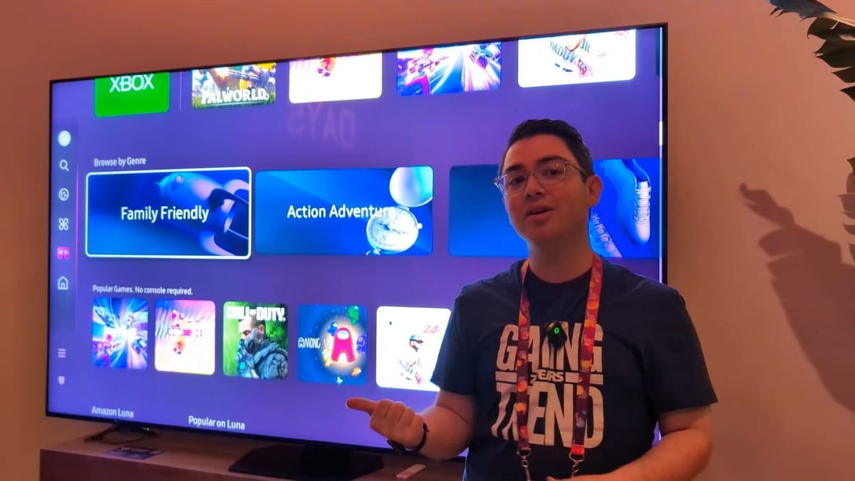 Checking out a 98 inch TV and 55 inch curved monitor at the Samsung booth at Summer Game Fest!