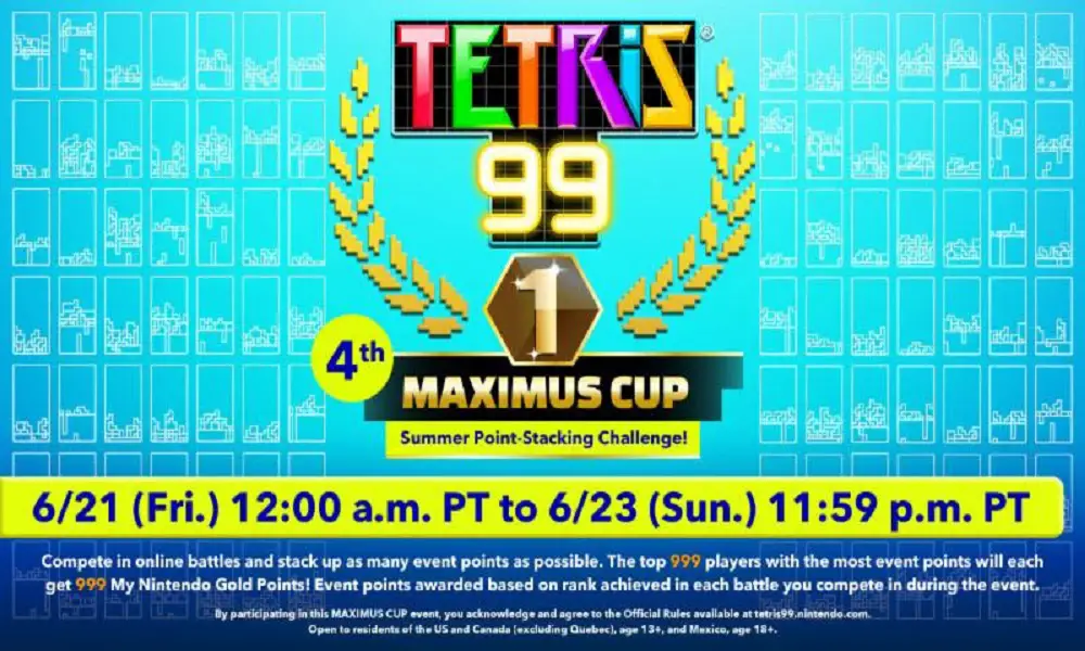 99 red S-blocks go by with Tetris 99’s fourth Tetris Maximus Cup this weekend