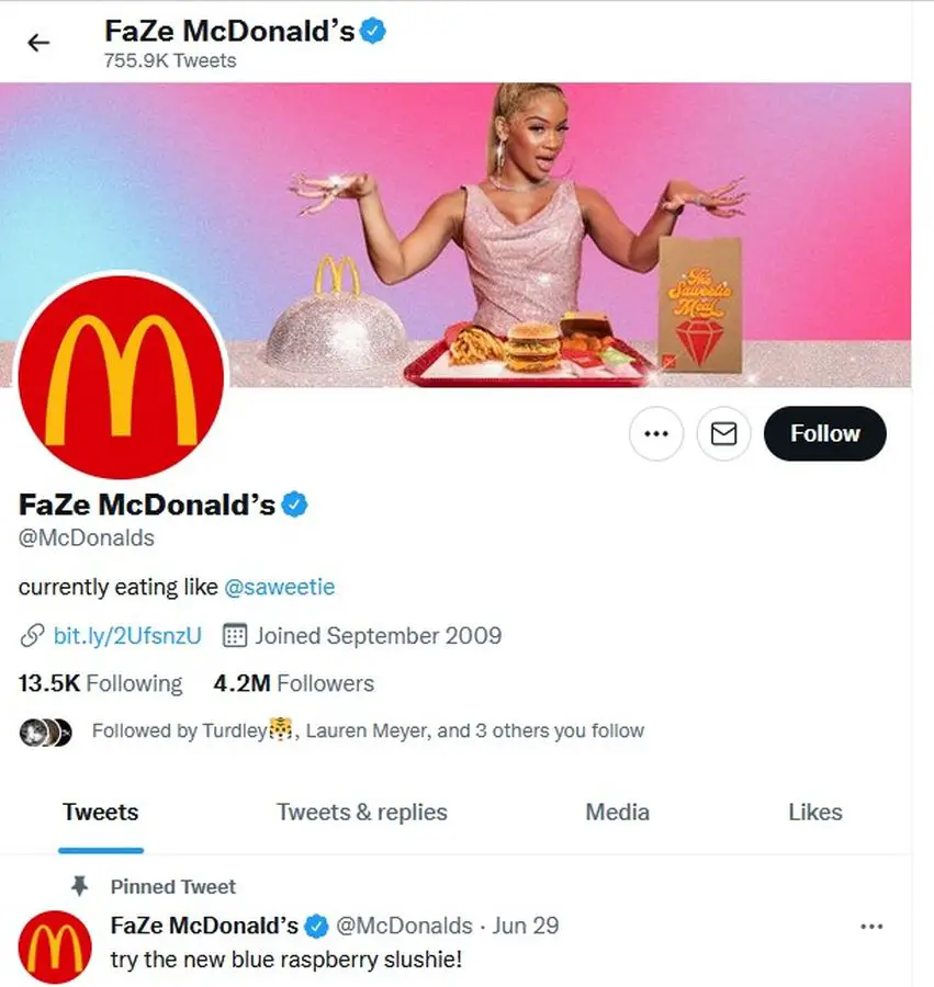 McDonald’s changes it’s Twitter handle to FaZe McDonald’s