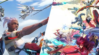 Overwatch and Marvel Rivals title images put together to look like they are battling each other.