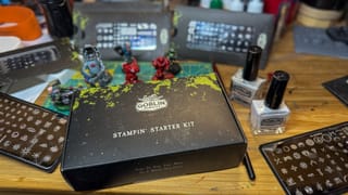 A photo of the stampin kit on a hobby desk