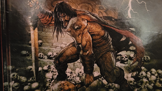 Caesar's Gaul mercenary Coax stands amidst skulls scattered upon stone steps on the cover of Caesar's Spy