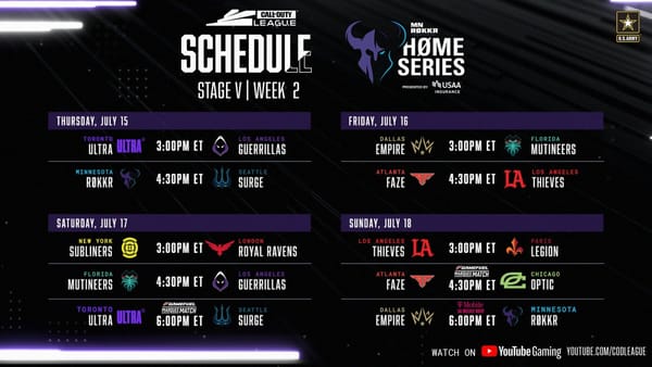 Stage V: Week 2 is coming høme as the Call Of Duty League Minnesota Rokkr Home Series begins today