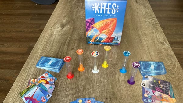 Cover of Kites board game with cards and sand timers