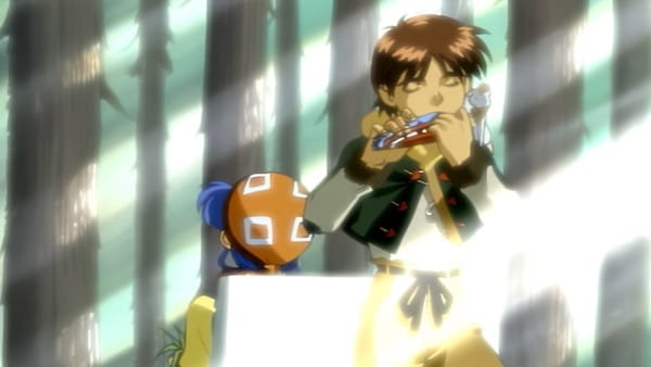 Alex playing the ocarina alongside Luna's singing in Lunar Remastered