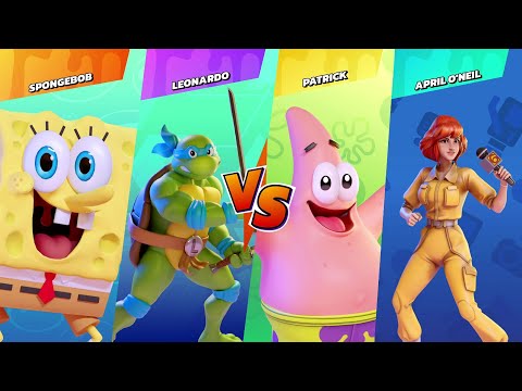 Nickelodeon All-Star Brawl Gameplay - SpongeBob vs. Leonardo vs. Patrick vs. April O&#039;Neil