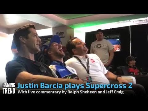 Justin Barcia plays Supercross 2 with live commentary by Ralph Sheheen and Jeff Emig