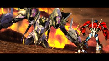 Transformers Prime_Wii U screenshot_Optimus Prime faces Thunderwing