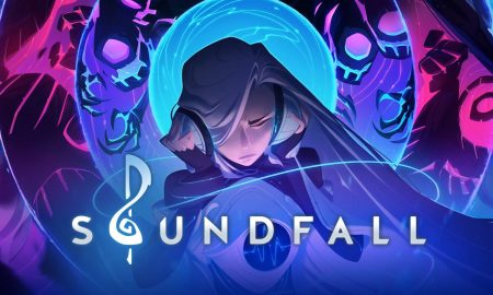 Soundfall banner image featuring main character listening to music on headphones while monsters lurk all around her.