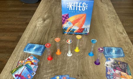 Cover of Kites board game with cards and sand timers