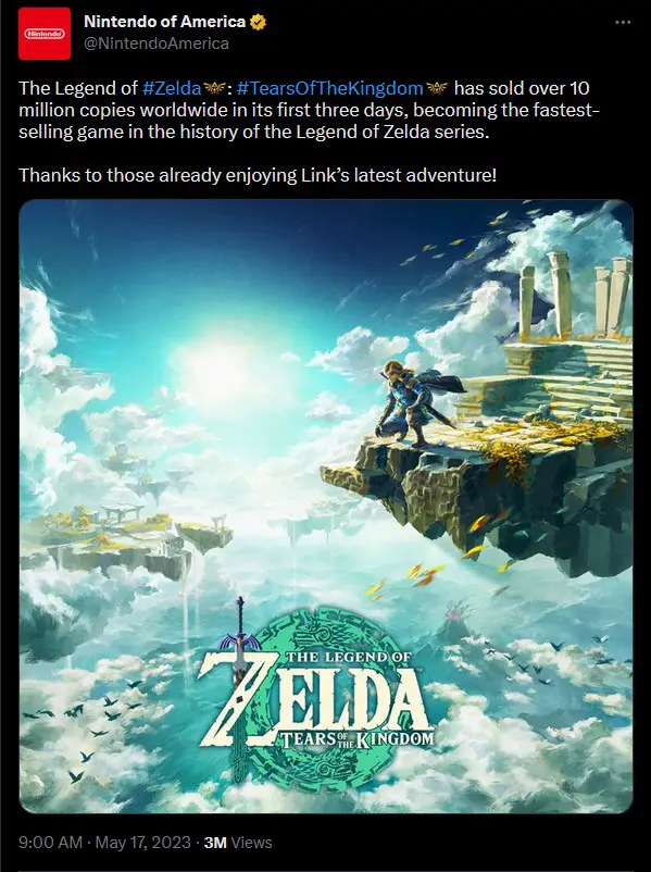 Legend of Zelda: Tears of the Kingdom sells faster than any Nintendo game  in history