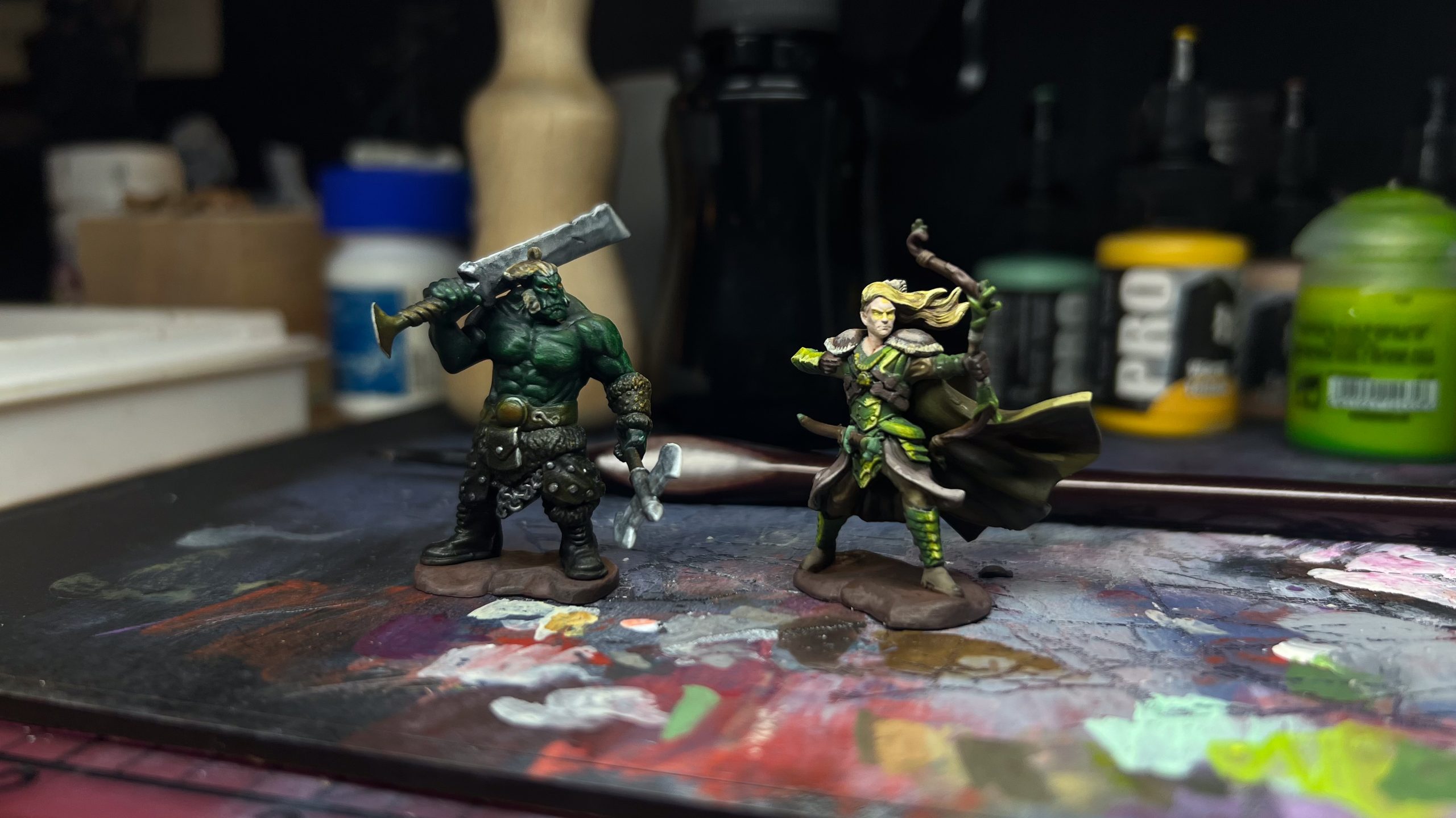 Fully painted Orc and Elf models
