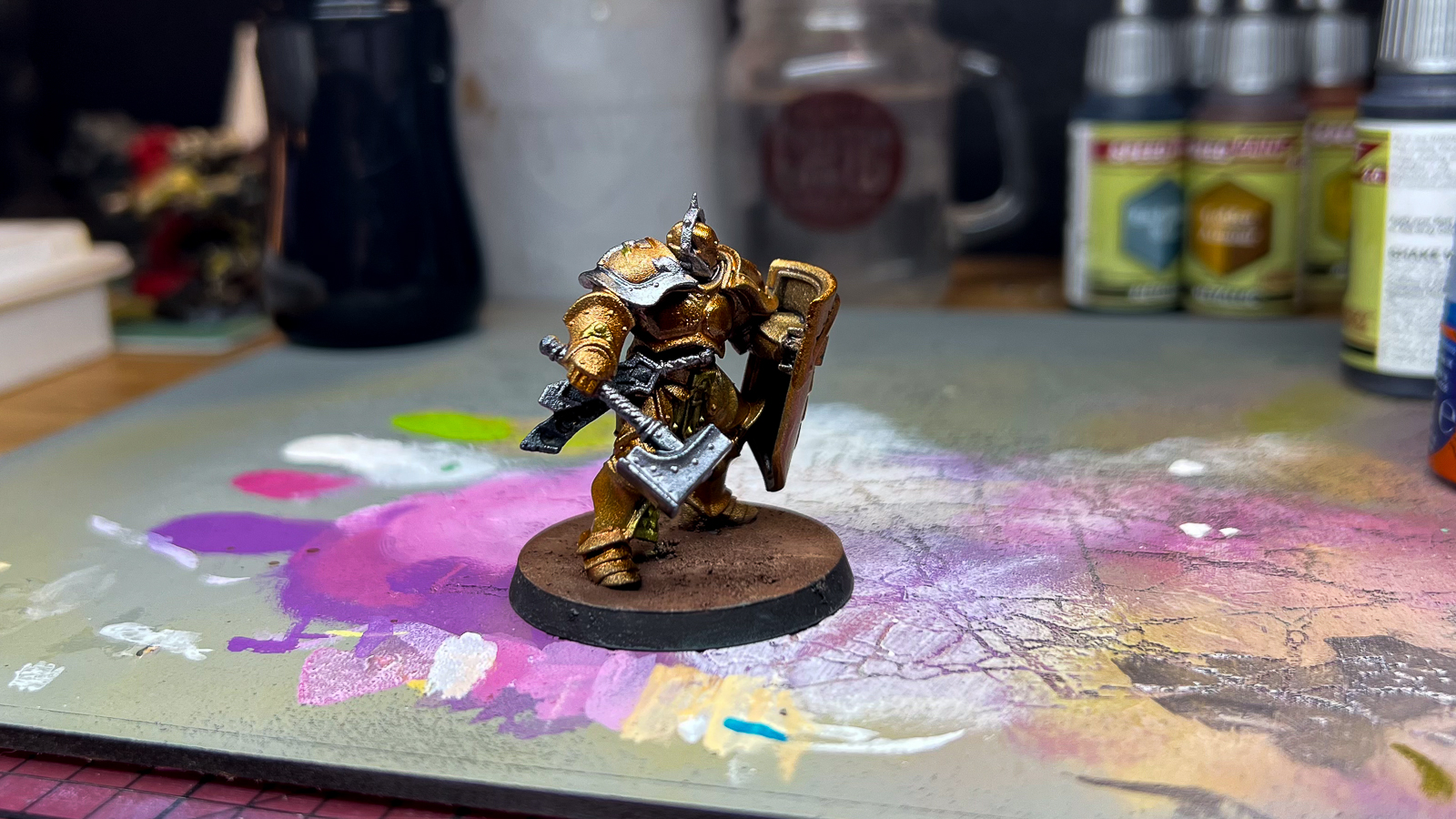 A photo of a knight painted with metallics