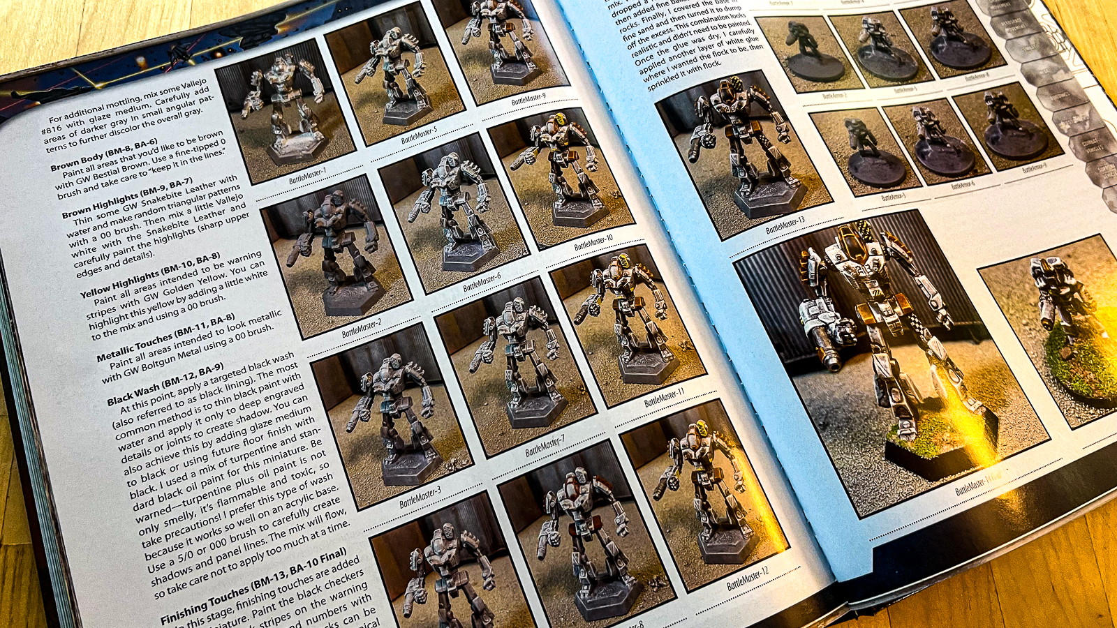 A photo of the Battletech book detailing model assembly and painting