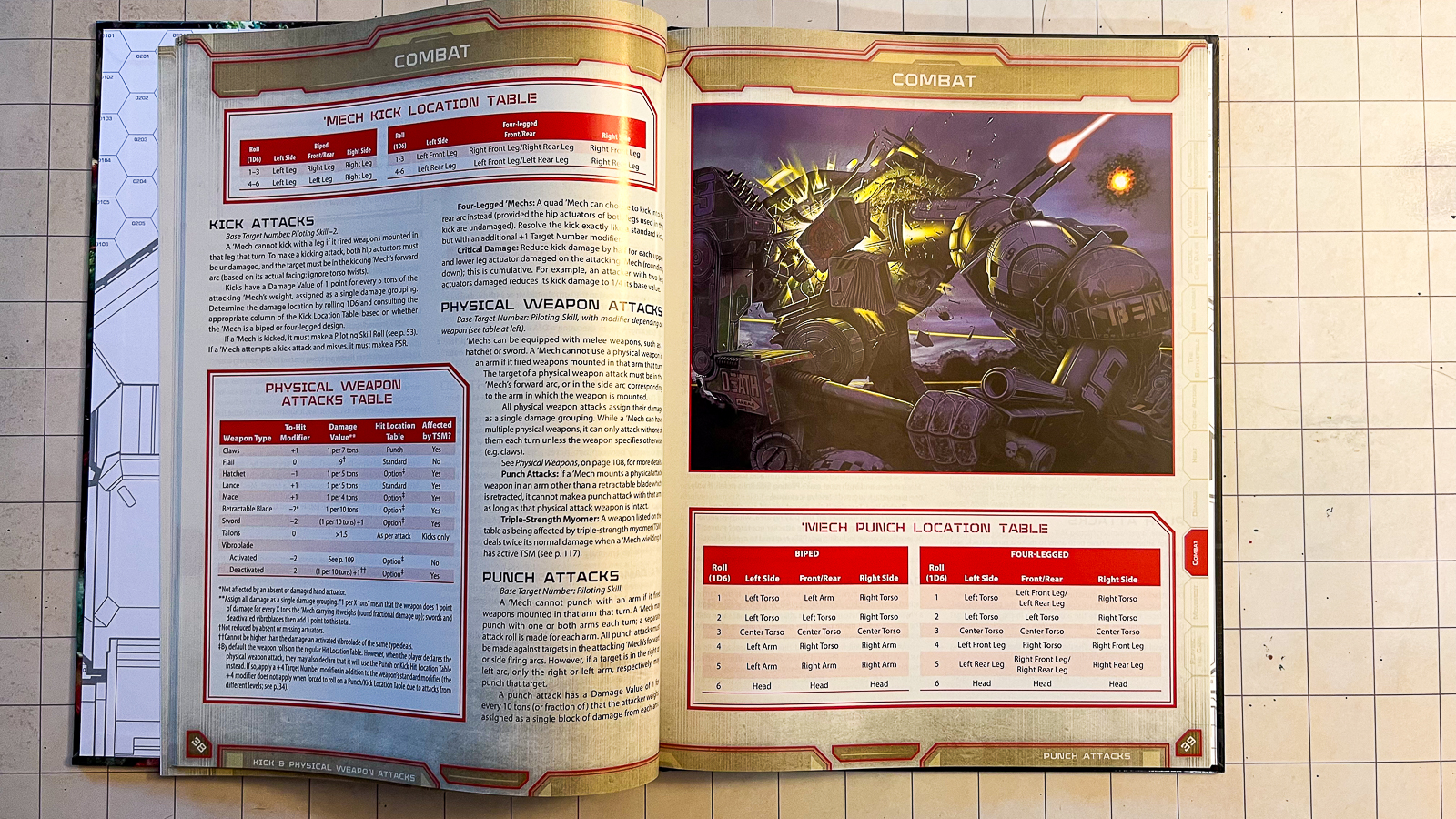 An image of the Battletech Mech Manual featuring melee combat rules