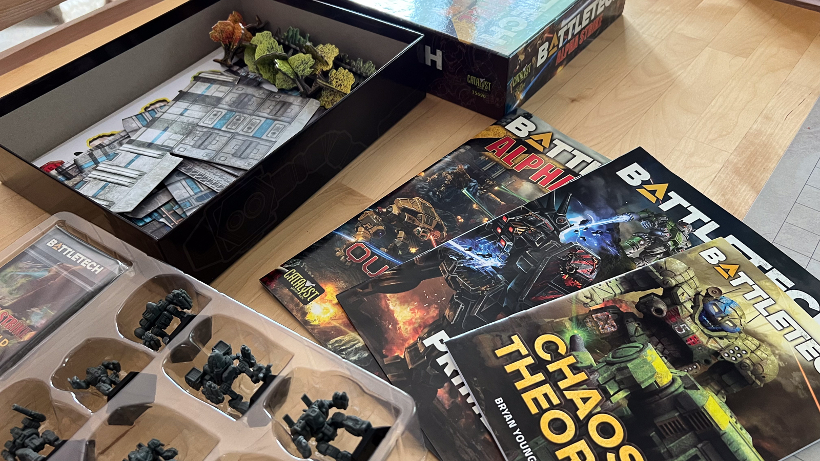 A photo of the contents of the Alpha Strike box