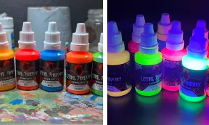 A photo of lethal shadows paints and how they glow in UV