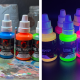 A photo of lethal shadows paints and how they glow in UV